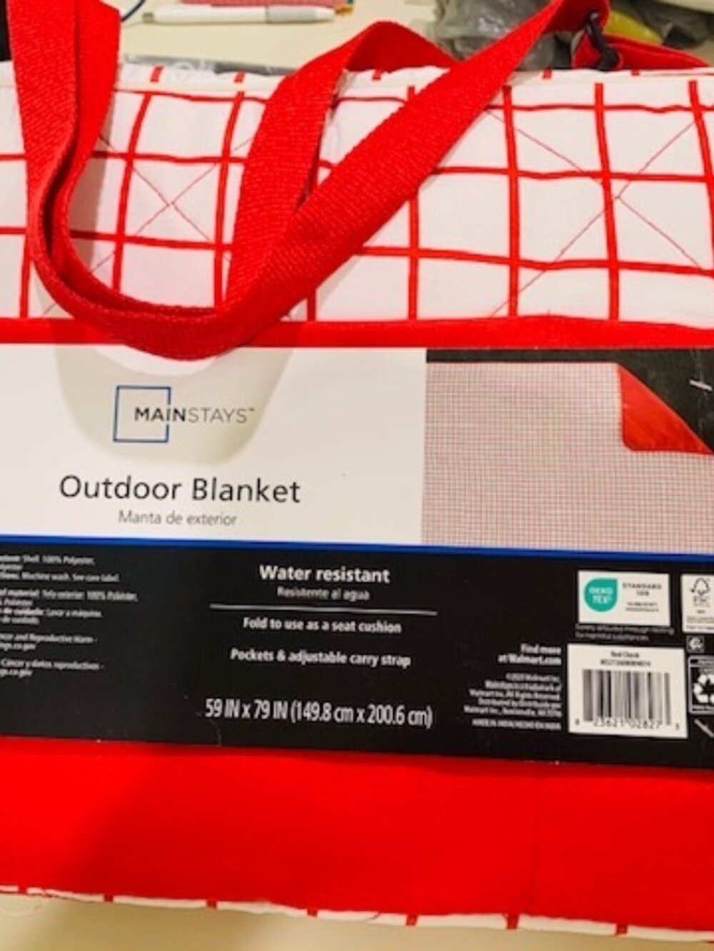 NEW Mainstays Outdoor Blanket 59x79 Red Plaid Waterproof Picnic Camping Tote